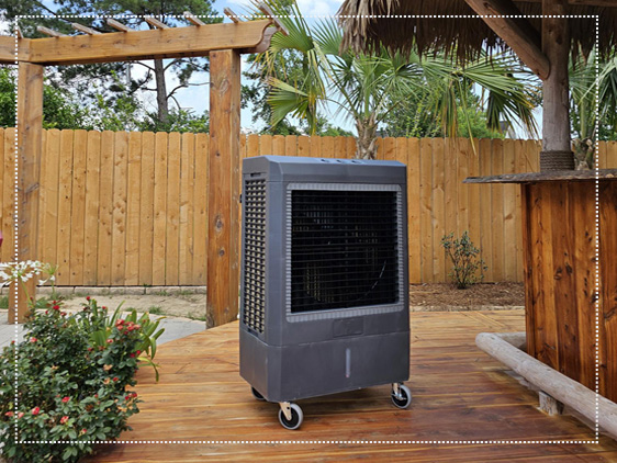 Rent an oscillating evaporative cooler for your ourdoor frozen drink party.