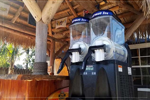 One frozen drink machine rental serving two flavors side by side from Island Time Party Rentals. 